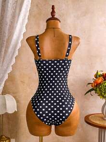 SHEIN Swim 女款豹紋隨機深V性感連身泳衣2件組，附網紗罩衫裙，海灘度假性感泳裝 - 黑色 - 查看 5