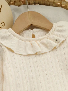 SHEIN Baby Girls' Sweater, Stylish Floral Lace‑Collar Crew Neck Long‑Sleeve Knit Base - White - View 7