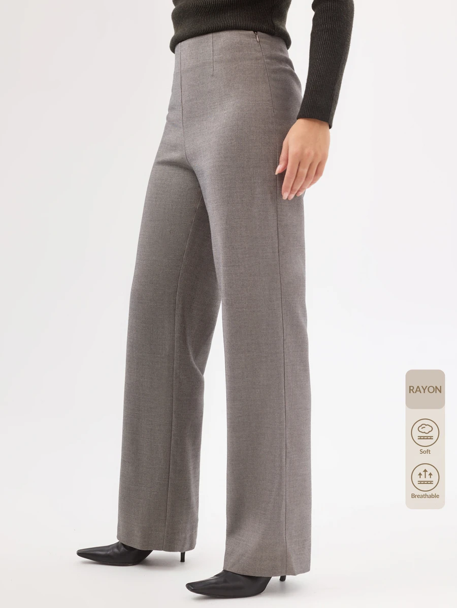 KÆRIA Hus High Waist Clean Front Straight Leg Trousers - Compact Tailoring - Taupe Grey - Tailored, Minimalist, Day, C - Grey - View 1