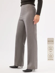KÆRIA Hus High Waist Clean Front Straight Leg Trousers - Compact Tailoring - Taupe Grey - Tailored, Minimalist, Day, C - Grey - View 9