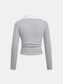 SHEIN Kids Tween Girl Grey Knit 2 Pieces Casual Everyday Versatile Set - Grey - View 10