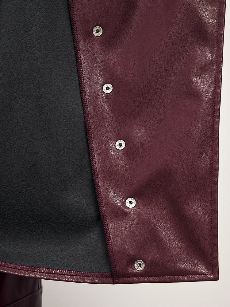 Maija Plus Size Fashion Streetwear Cargo Anti Social Casual Button Long Sleeve PU Material Jacket Night Out Going Out Party Cocktail Maroon Fall Winter - Burgundy - View 8