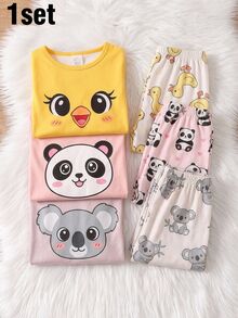 Girls' Fashionable Cute Ballet Girl Print Long Sleeve Long Length Comfortable Milk Silk Fabric Loungewear Set - Yellow - View 9