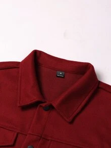 RONVEXI 2pcs Men's Solid Color Front Button Shirt With Pocket And Casual Pants Set, Fall Clothes, Cozy Outfits - Burgundy - View 6