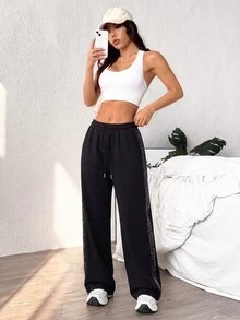 StreetHx Women's Black Patchwork Sports Pants - Black - View 5