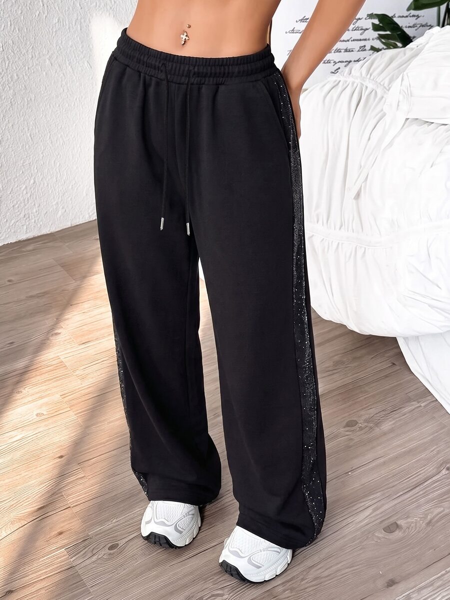 StreetHx Women's Black Patchwork Sports Pants - Black - View 1