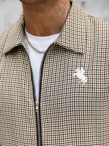 Manfinity CasualCool Setelan Jaket Resleting dan Celana Saku Motif Kotak-kotak Bordir untuk Pria - MultiWarna - View 6