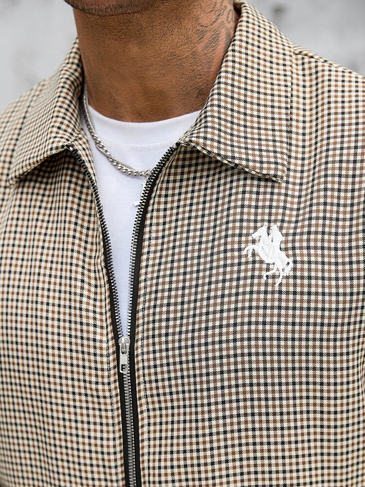 Manfinity CasualCool 男士格紋刺繡拉鍊外套與口袋長褲套裝 - 彩色 - 查看 6
