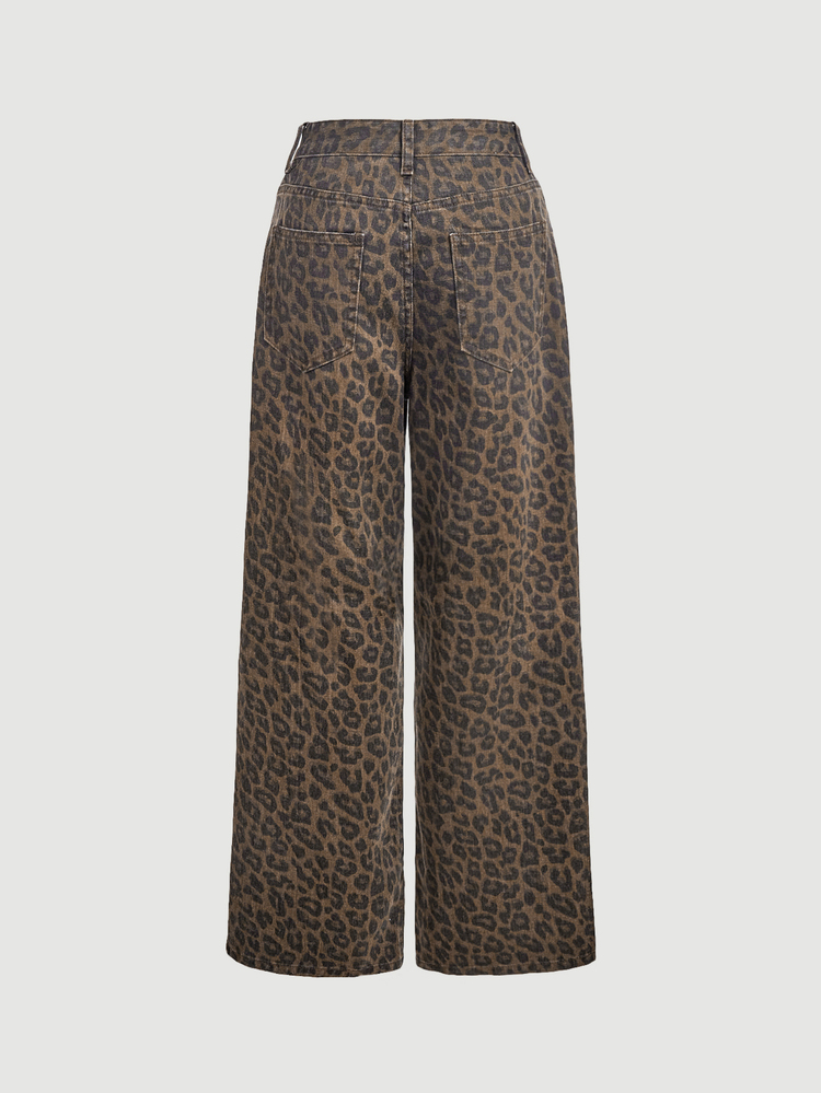 EMERY ROSE Women's Fashion Leopard Print Button Denim Jeans - Multicolor - View 12
