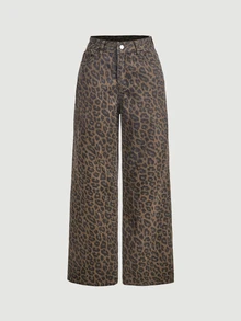EMERY ROSE Women's Fashion Leopard Print Button Denim Jeans - Multicolor - View 11