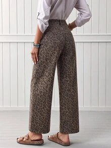 EMERY ROSE Women's Fashion Leopard Print Button Denim Jeans - Multicolor - View 2