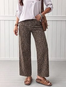 EMERY ROSE Women's Fashion Leopard Print Button Denim Jeans - Multicolor - View 8