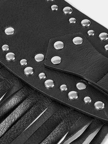 Aravennia Y2K Chic Baddie Faux Leather Fringe Punk Rivet Decor Metal ...