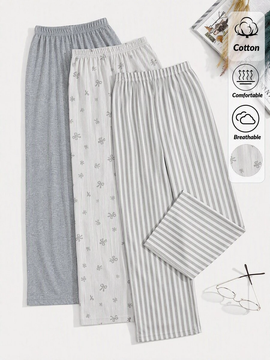 SHEIN 3PCS Plus Size Sleep Bottoms Night Gray Burgundy Winter Elegant