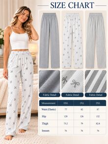 SHEIN 3PCS Plus Size Sleep Bottoms Night Gray Burgundy Winter Elegant - Grey - View 5