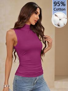 Amorya Women's Solid Color Pleated Casual Versatile Daily Wear Top - Red Violet - View 1