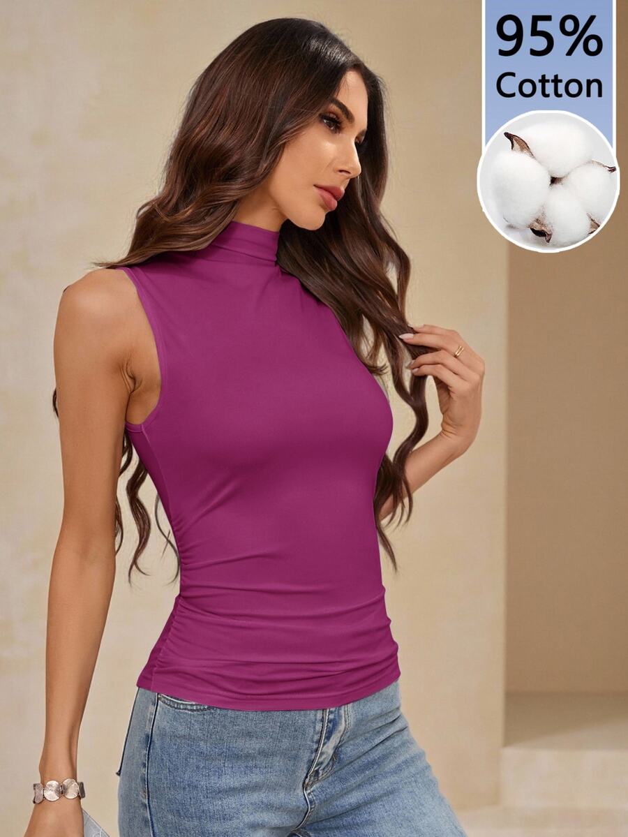 Amorya Women's Solid Color Pleated Casual Versatile Daily Wear Top - Red Violet - View 1