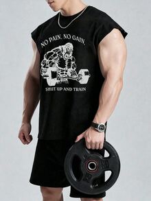 Gym Rark Men's Casual Crew Neck Gorilla Letter Print T-Shirt, Versatile For Daily Wear And Outdoor Exercise - Black - View 1