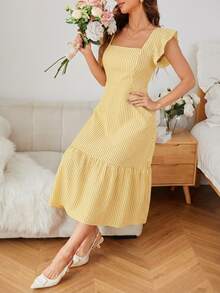 BELROSIE Ladies' Solid Color Simple Tropical Sexy French Romantic Elegant Everyday Vacation Holiday Sleeveless Dress Outfits White And Yellow Summer - Yellow - View 5