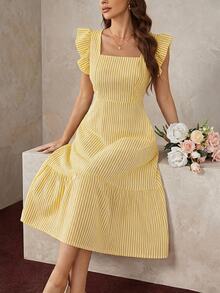 BELROSIE Ladies' Solid Color Simple Tropical Sexy French Romantic Elegant Everyday Vacation Holiday Sleeveless Dress Outfits White And Yellow Summer - Yellow - View 1