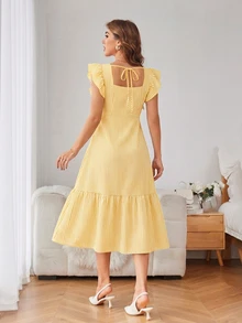 BELROSIE Ladies' Solid Color Simple Tropical Sexy French Romantic Elegant Everyday Vacation Holiday Sleeveless Dress Outfits White And Yellow Summer - Yellow - View 2