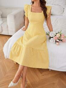 BELROSIE Ladies' Solid Color Simple Tropical Sexy French Romantic Elegant Everyday Vacation Holiday Sleeveless Dress Outfits White And Yellow Summer - Yellow - View 6