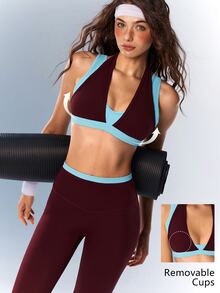 VARSIVA Women's Colorblock Halter Top And Leggings Casual Daily Sports Set - Multicolor - View 5