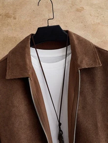 HIMLAND Men's Solid Color Long Sleeve Zip-Up Jacket And Pants Casual Set - Brown - View 3