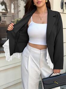 Easura Blazer de botones con patchwork de encaje francés vintage talla grande - Negro - Ver 8