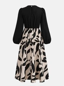 SHEIN Kids Tween Girl Autumn Winter Casual Fashion Commute Black Patchwork Long Sleeve A-Line Dress Homecoming Dress Halloween Fall Style Christmas Winter - Black - View 2