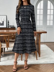 EMERY ROSE Women's Elegant Luxury Long Sleeve Tweed Dress Fall Clothes For Women Winter Outfit For Women Elegant Dresses For Women - Multicolor - View 6