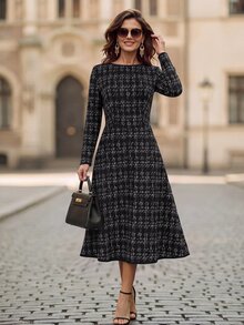 EMERY ROSE Women's Elegant Luxury Long Sleeve Tweed Dress Fall Clothes For Women Winter Outfit For Women Elegant Dresses For Women - Multicolor - View 11
