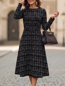 EMERY ROSE Women's Elegant Luxury Long Sleeve Tweed Dress Fall Clothes For Women Winter Outfit For Women Elegant Dresses For Women - Multicolor - View 10