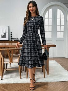 EMERY ROSE Women's Elegant Luxury Long Sleeve Tweed Dress Fall Clothes For Women Winter Outfit For Women Elegant Dresses For Women - Multicolor - View 8