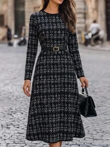 EMERY ROSE Women's Elegant Luxury Long Sleeve Tweed Dress Fall Clothes For Women Winter Outfit For Women Elegant Dresses For Women - Multicolor - View 1