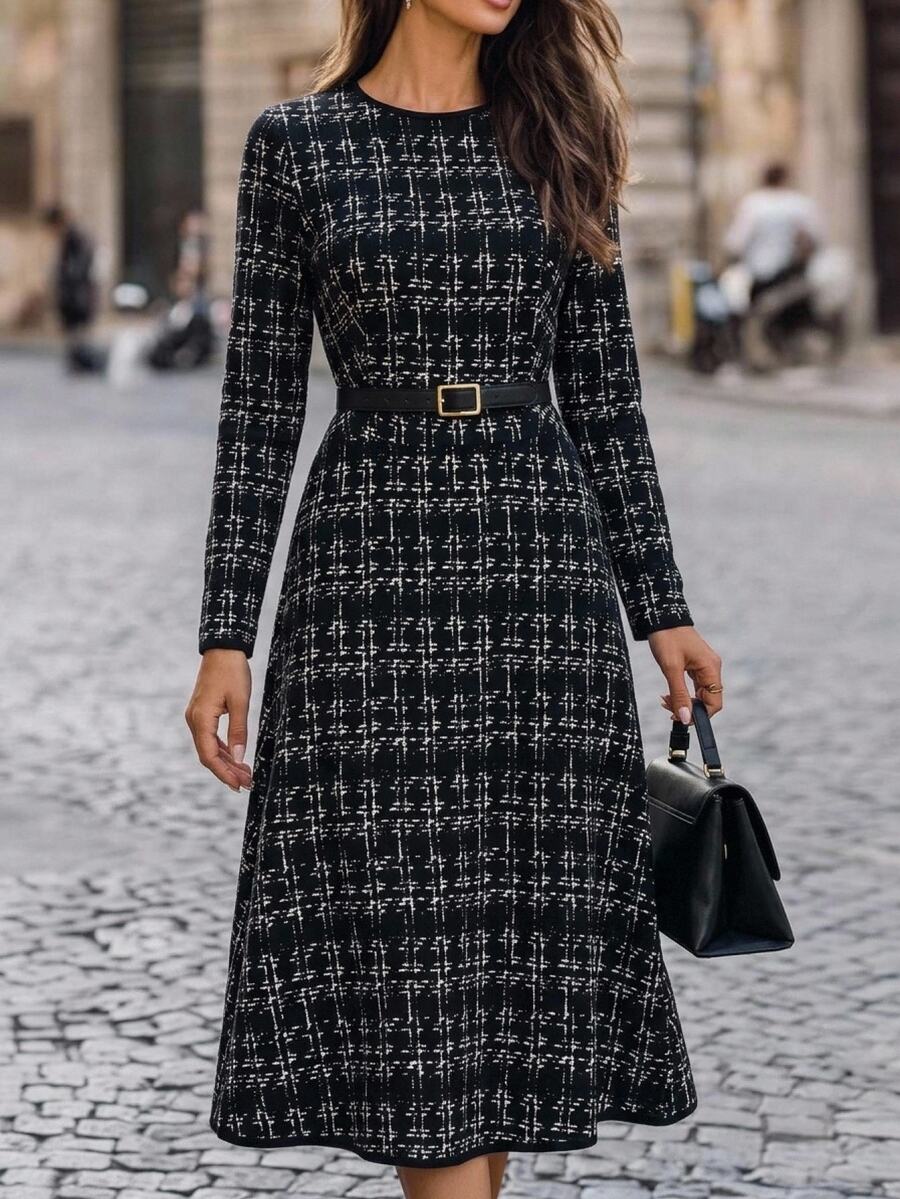 EMERY ROSE Women's Elegant Luxury Long Sleeve Tweed Dress Fall Clothes For Women Winter Outfit For Women Elegant Dresses For Women - Multicolor - View 1