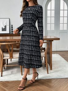 EMERY ROSE Women's Elegant Luxury Long Sleeve Tweed Dress Fall Clothes For Women Winter Outfit For Women Elegant Dresses For Women - Multicolor - View 5