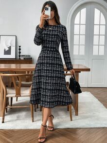 EMERY ROSE Women's Elegant Luxury Long Sleeve Tweed Dress Fall Clothes For Women Winter Outfit For Women Elegant Dresses For Women - Multicolor - View 7