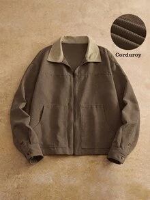 EASEVO Men's Plus Size Colorblock Lapel Long Sleeve Zip-Up Casual Shacket Plus Size Jacket,Men Plus Size,Plus Size Men,Halloween Winter Party Autumn - Brown - View 8