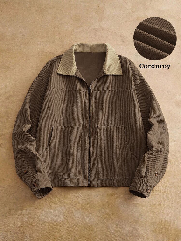 EASEVO Men's Plus Size Colorblock Lapel Long Sleeve Zip-Up Casual Shacket Plus Size Jacket,Men Plus Size,Plus Size Men,Halloween Winter Party Autumn - Brown - View 7