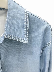 INAWLY [Efek Denim] Kemeja Lengan Panjang Wanita dengan Motif Efek Denim - Biru - View 8