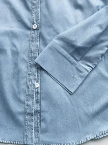 INAWLY [Efek Denim] Kemeja Lengan Panjang Wanita dengan Motif Efek Denim - Biru - View 7