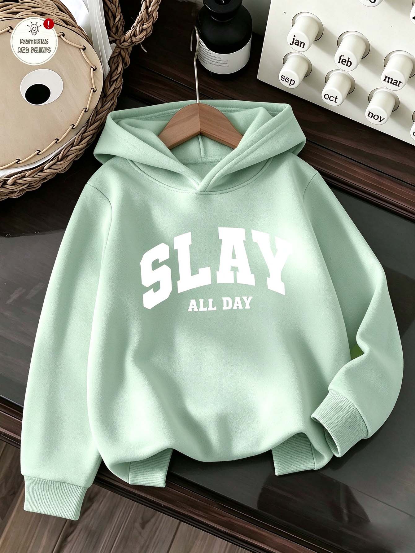 (1 Pc)Teen Girls Alphabet Pattern Printing Sweatshirt Long Sleeve Casual Mint Green Fall Winter Daily Tops Fresh And Fashionable - Green - View 1