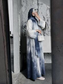 Yasmyna 女款印花休閒優雅寬鬆長款睡袍附頭巾 - 灰色 - 查看 4