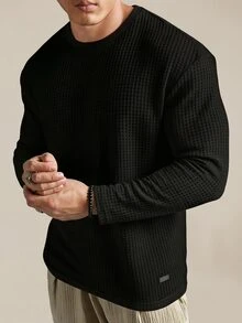 EASEVO Men's Plus Size Loose Knit Wheat Ear Argyle Long Sleeve Crew Neck T-Shirt Halloween Winter Party Autumn  - Black - View 1