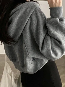 DAZY 女款短版拉鍊抽繩運動衫 - 灰色 - 查看 5