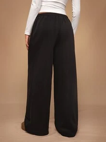 SHEIN Forever 21 Autumn/Winter New Casual Loose High Waist Elastic Waist Wide Leg Sweatpants, Versatile & Slimming - Black - View 7