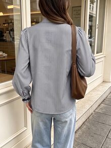 SHEIN PariChic 秋冬優雅女款襯衫，條紋襯衫，鈕扣襯衫，正式商務，派對婚禮，生日，節日，外出，畢業，休閒黑色襯衫 - 黑色 - 查看 2