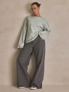 MUSERA Washed Oversized Long Sleeve Top Summer, Sporty, Casual, Day, Streetstyle, Streetwear Spring Fall Autumn Halloween Winter - Green - View 4