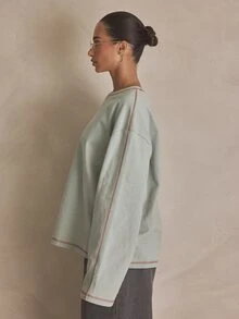 MUSERA Washed Oversized Long Sleeve Top Summer, Sporty, Casual, Day, Streetstyle, Streetwear Spring Fall Autumn Halloween Winter - Green - View 2